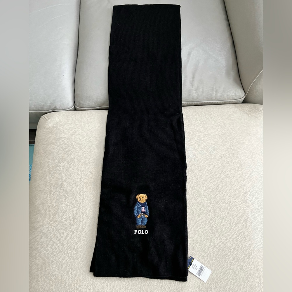 NWT - Polo Ralph Lauren Wool Blended Long Scarf - Polo Bear